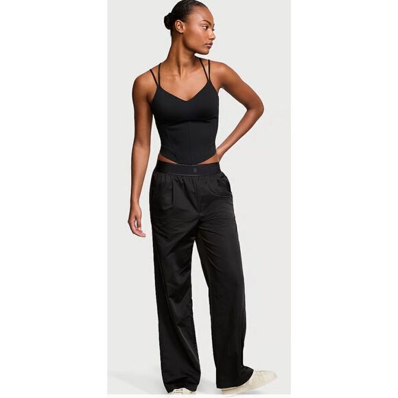 🔥Victoria’s Secret Lux Glossy black elastic waist, super soft wide leg pants wi - Picture 5 of 10